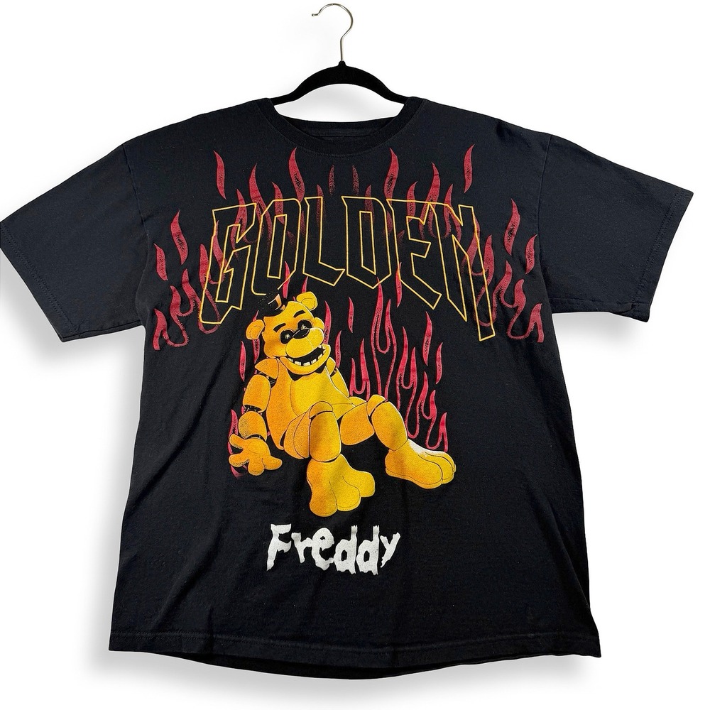 Five Nights at Freddys Golden Freddy Flame Graphic Tee Black Mens Large FNAF